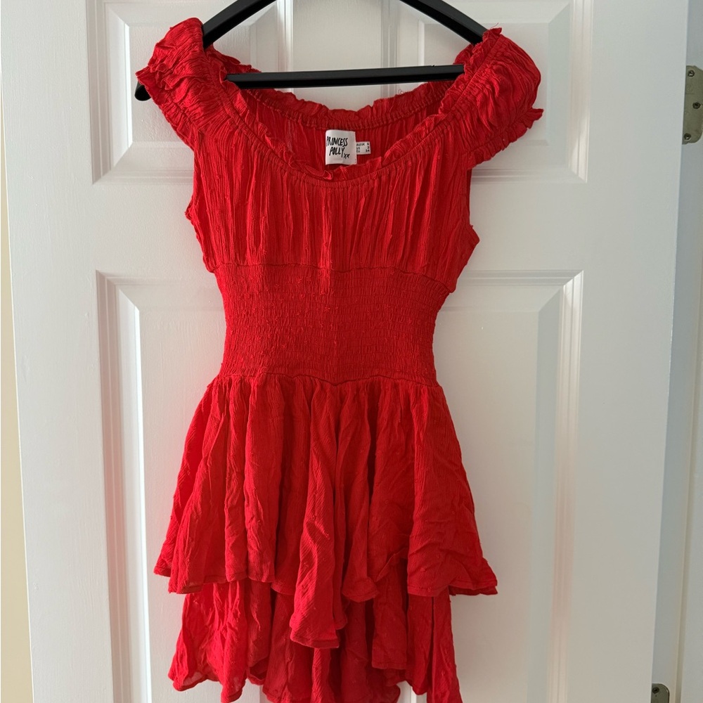 Princess Polly Red Off-the-Shoulder Puff Sleeve Sundress